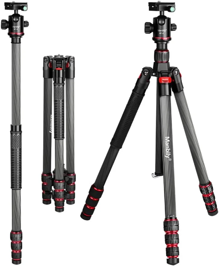 پایه دوربین تاشو MC-284 با هد توپی فیبر کربنی، ظرفیت باربری 15 کیلوگرم، 4 قسمتی، قابل حمل با صفحه رهاسازی سریع، ستون مرکزی جداشدنی و تک پایه