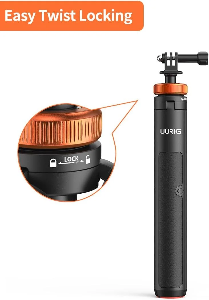 سه پایه دوربین قابل افزایش طول UURIG TP-03 52 اینچی برای Insta360 X4 X3 به همراه پیچ 1/4 اینچی، سه پایه کوچک و آداپتور دو شاخه، پایه سه پایه دوربین قابل حمل برای دوربین های اکشن AKASO و Wolfgang