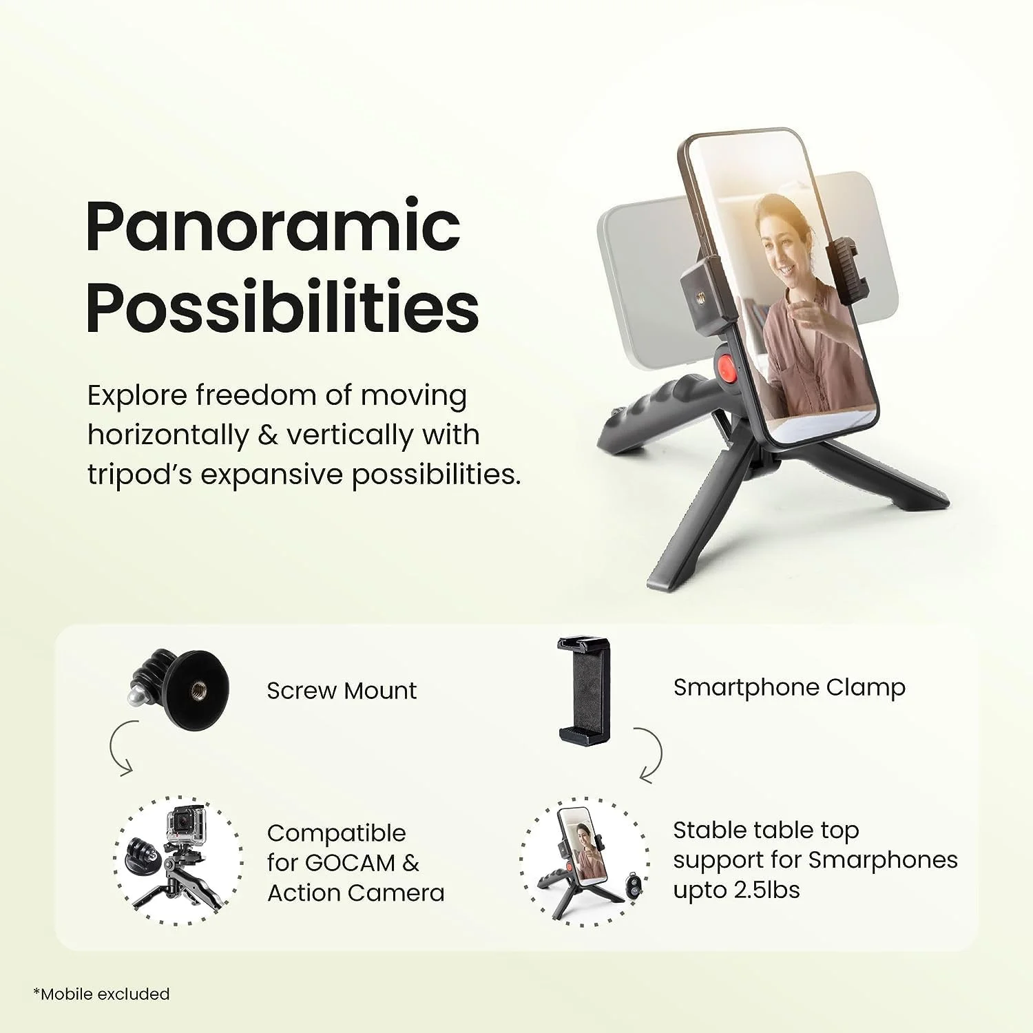 سه پایه مینی سبک و قابل حمل CELLMASTER، ایده آل برای تلفن های هوشمند، دوربین های اکشن، DSLR و دوربین برای عکاسی راحت و طولانی مدت، به همراه پایه تلفن هوشمند و ریموت شاتر