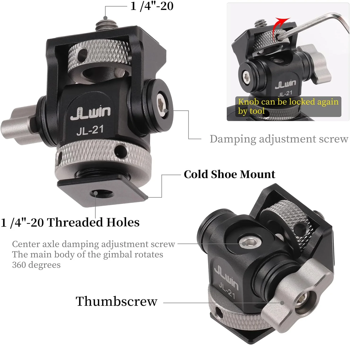نگهدارنده مانیتور دوربین FOTGA، نگهدارنده قابل تنظیم مانیتور با کفشک گرم و پین ثابت کننده پیچ 1/4 اینچی، چرخش 360 درجه و نگهدارنده شیب 180 درجه، برای مانیتورهای 5 و 7 اینچی دوربین DSLR و چراغ LED