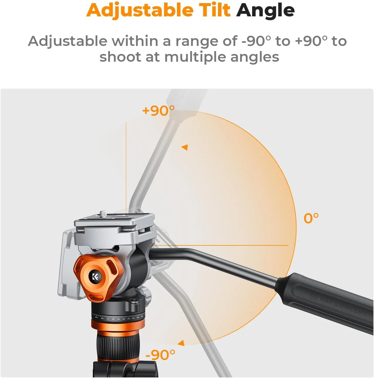 هد سیال سه پایه K&F Concept با چرخش 360 درجه انعطاف پذیر و شیب +90 درجه/-90 درجه، صفحه QR فلزی Arca Swiss با پیچ 1/4 اینچی، سوراخ رزوه ای 1/4 اینچی + 3/8 اینچی در پایین، ظرفیت بار 5 کیلوگرم