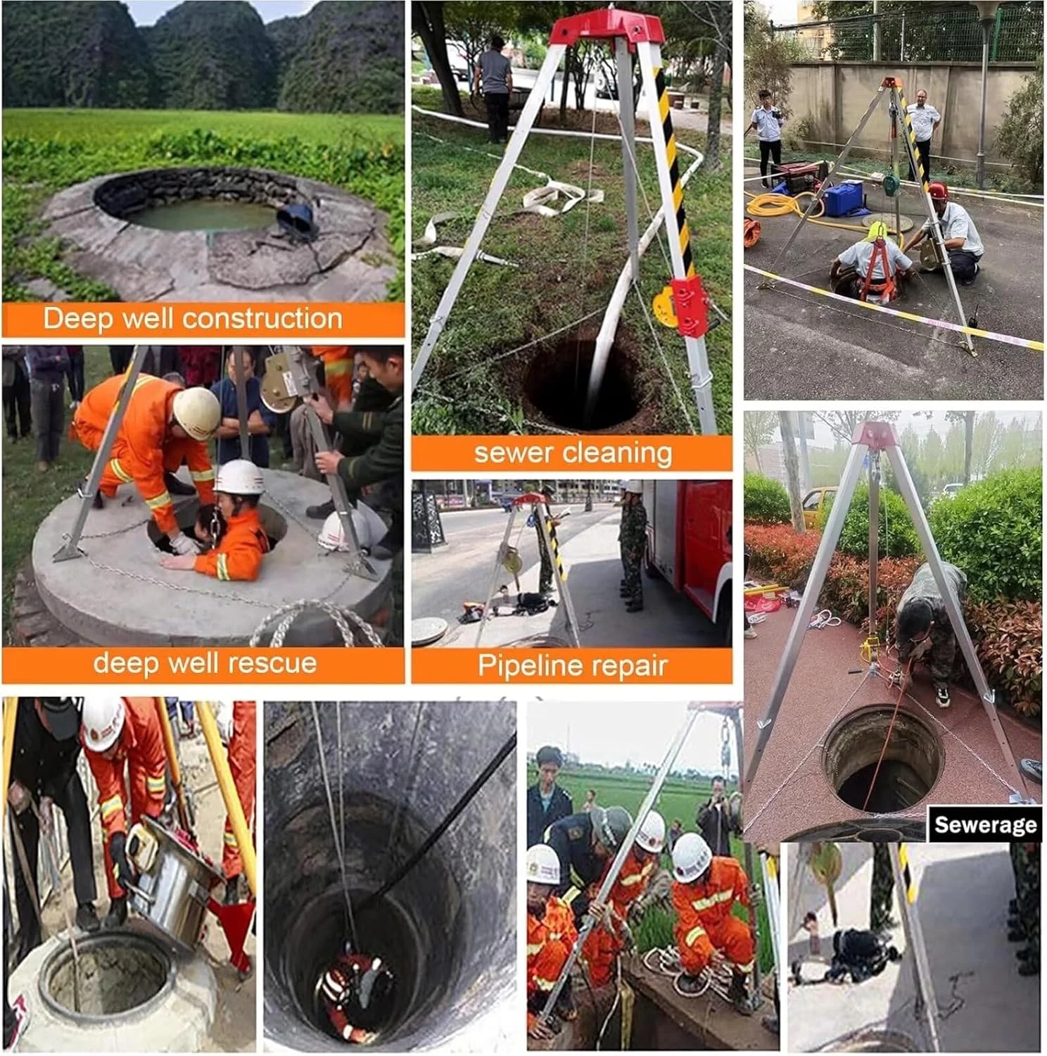 کیت سه پایه فضای محدود 2.1 متری با براکت و وینچ 816 کیلوگرمی، تجهیزات بالابر سه پایه صنعتی با پایه های قابل تنظیم، برای چاه های اکتشافی، تونل ها و فاضلاب