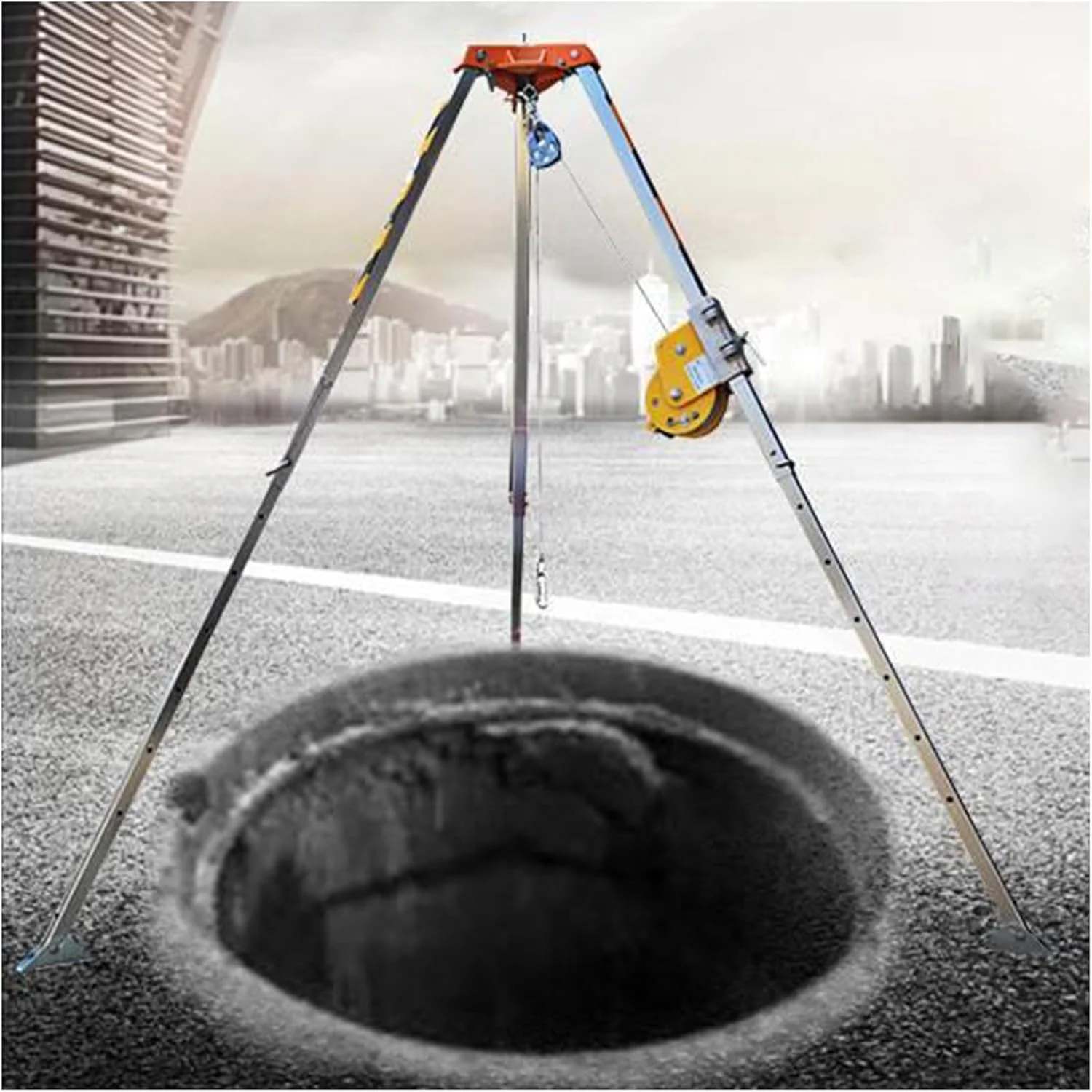 سه پایه نجات ورودی منهول، کیت سه پایه نجات بالابر فضای محدود، براکت نجات اضطراری سنگین، تجهیزات آتش نشانی (سایز: وینچ 25 متری با کمربند)