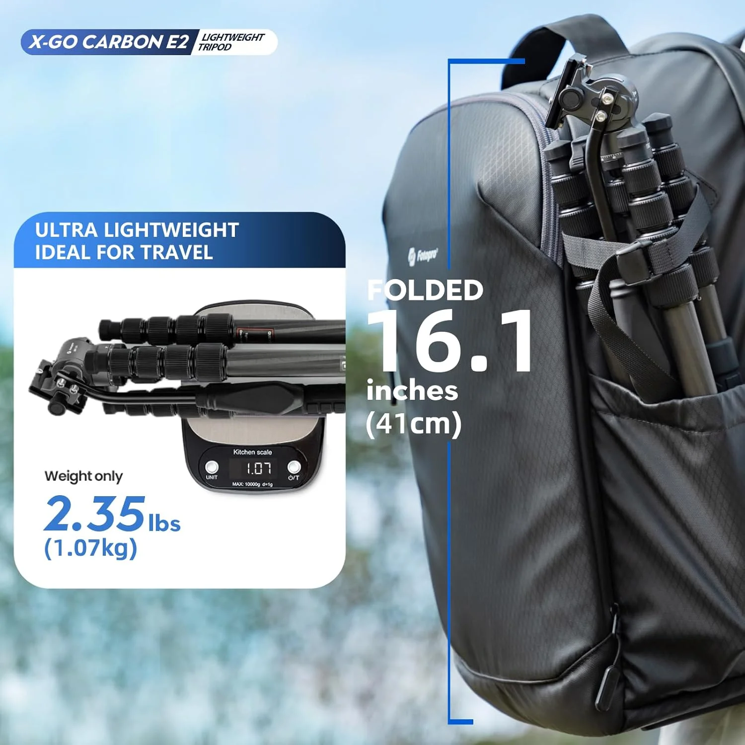 سه پایه مسافرتی فیبر کربنی 59 اینچی Fotopro، سه پایه های ویدیویی جمع و جور با هد سیال، تک پایه جداشدنی با صفحه رهاسازی سریع و کیف، سه پایه دوربین با ظرفیت بارگیری تا 8 کیلوگرم