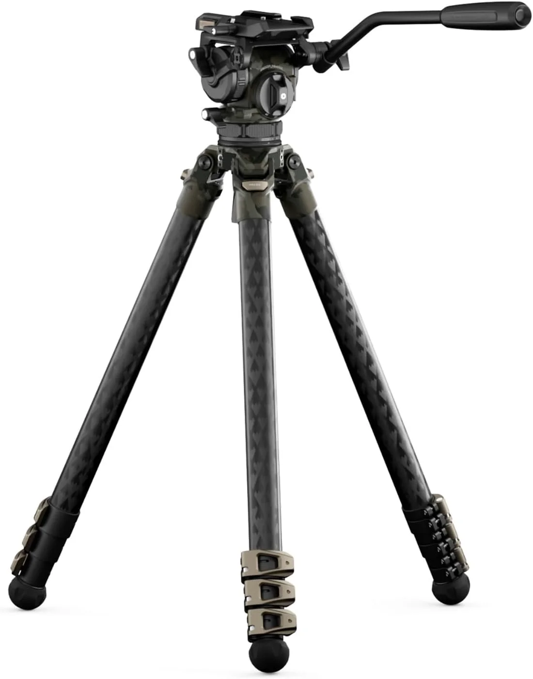 سه پایه فیلمبرداری Tilta CT08 75mm Cine Fluid Head با پایه های سه مرحله ای فیبر کربنی - طرح استتار جنگلی (8 کیلوگرم)