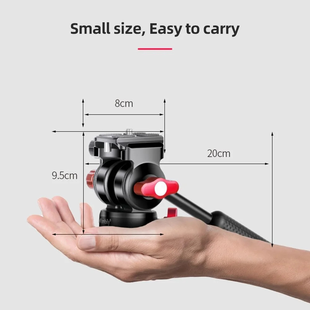 Irovami VH-1 هد سیال ویدیویی جمع و جور، هد پن تیلت، سه پایه، آلیاژ آلومینیوم، ظرفیت بار 3 کیلوگرم، با دسته، پیچ 1/4 اینچی، صفحه رهاسازی سریع