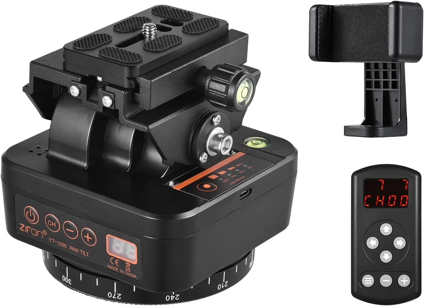 سر سه پایه اتوماتیک Pepisky YT-1000 2.4G با کنترل از راه دور، قابلیت چرخش 360 درجه، سر پانورامای موتوری، سر تیلت پان، پیچ 1/4 اینچی، ظرفیت بارگیری 1 کیلوگرم، باتری داخلی با کنترل از راه دور