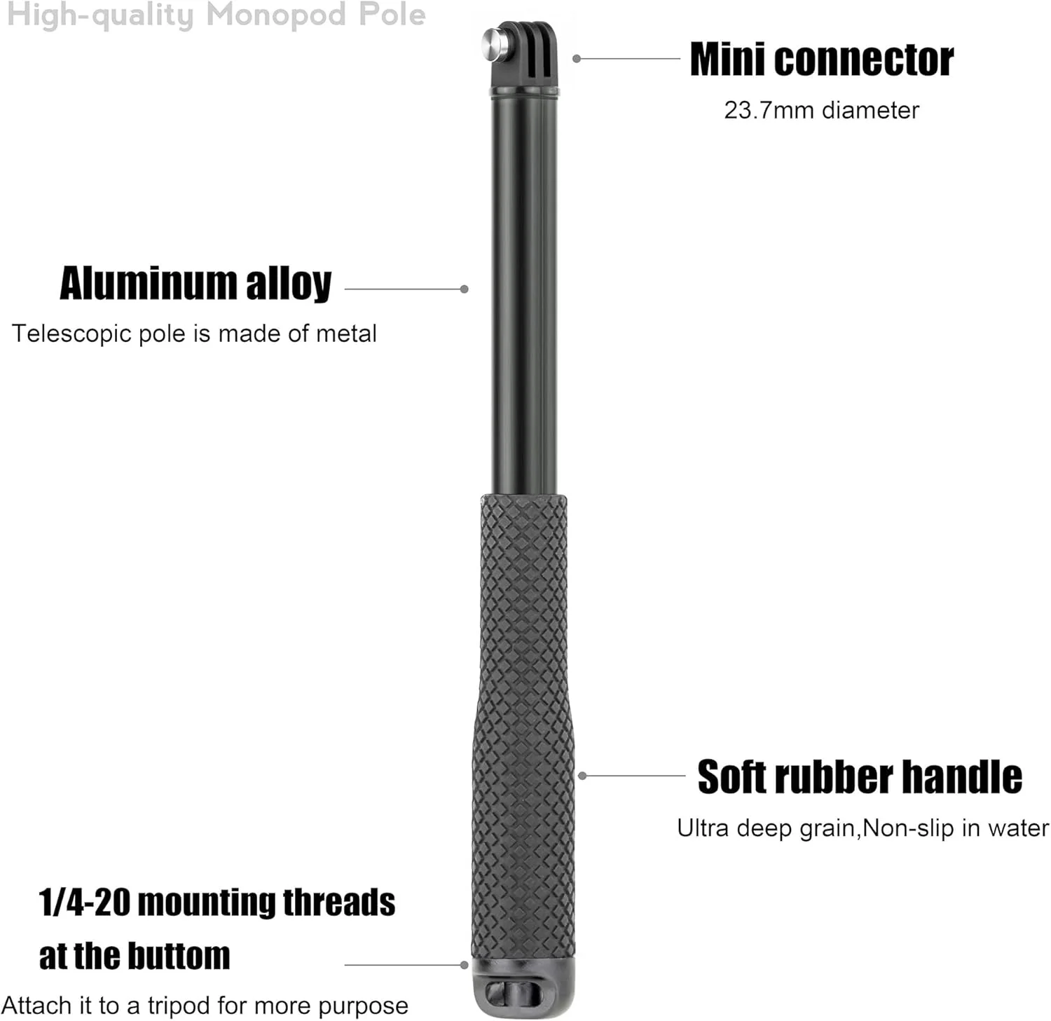 مونوپاد اکستنشن ضد آب آلومینیومی 45 اینچی SOONSUN، میله سلفی برای GoPro Hero 12 11 10 9 8 7 6 5 4, Max, Mini, Fusion, Session, Insta360 X2 X3, GO3, Osmo Action 3 4, دوربین AKASO