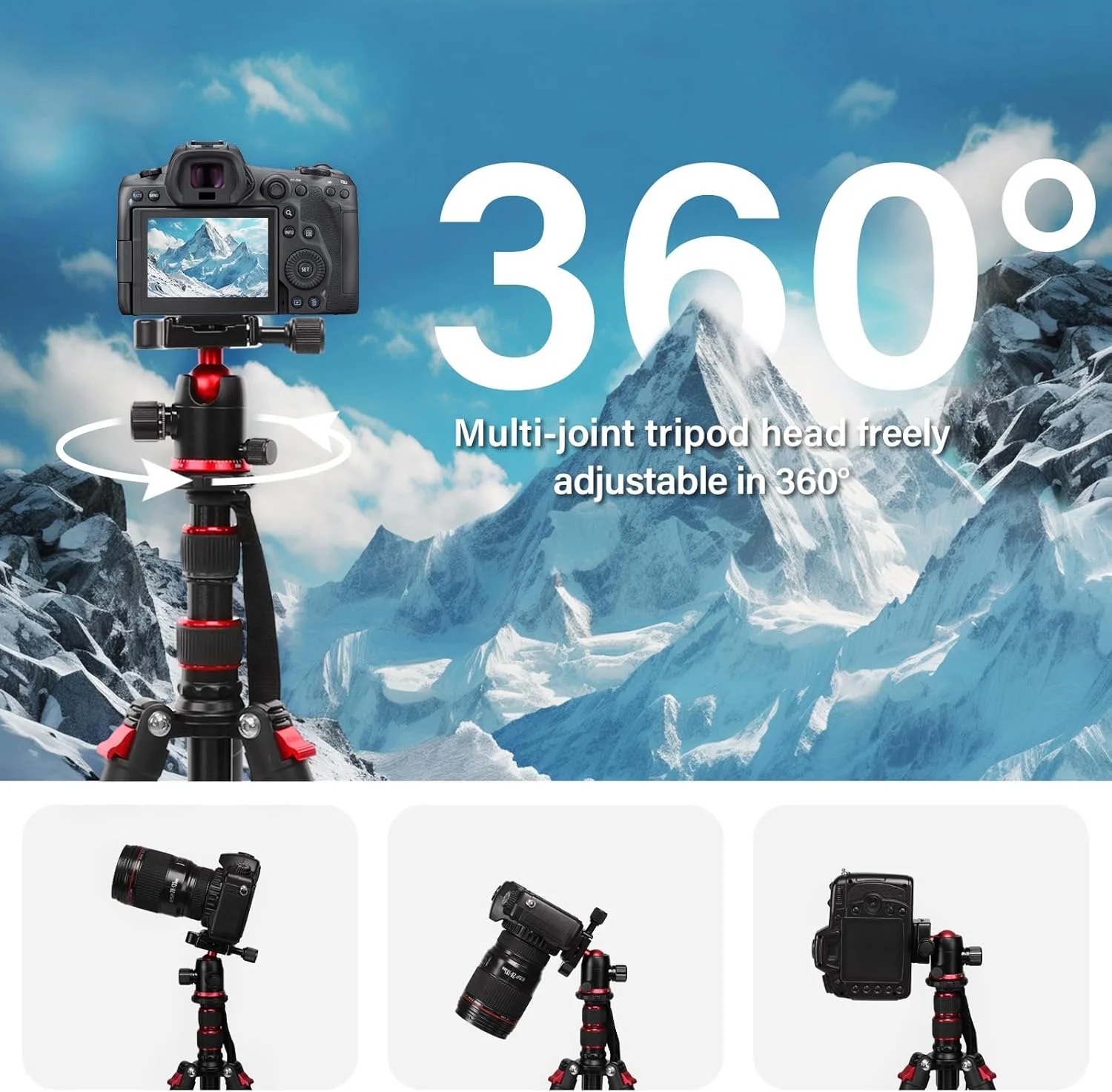 سه پایه دوربین آلومینیومی MOSISO 77 اینچی با سر توپی 360 درجه، پایه سه پایه دوربین سنگین با کیف برای کار مسافرتی، سه پایه و تک پایه DSLR سازگار با دوربین های Canon Nikon Sony، تحمل وزن 8 کیلوگرم، قرمز