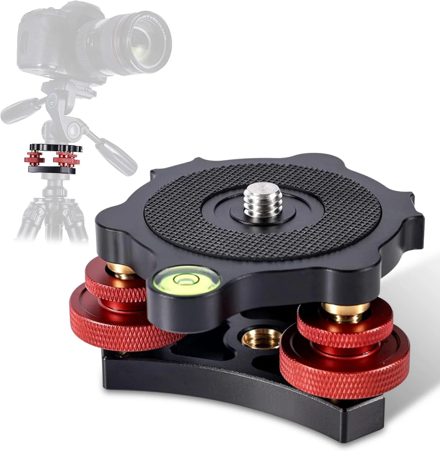 تراز پایه سه پایه دوربین ciciglow، تراز کننده سه پایه آلیاژ آلومینیوم، سر سه چرخ، رزوه 3/8 اینچ، تنظیم زاویه دقیق + / -5 درجه، 3 تراز حباب