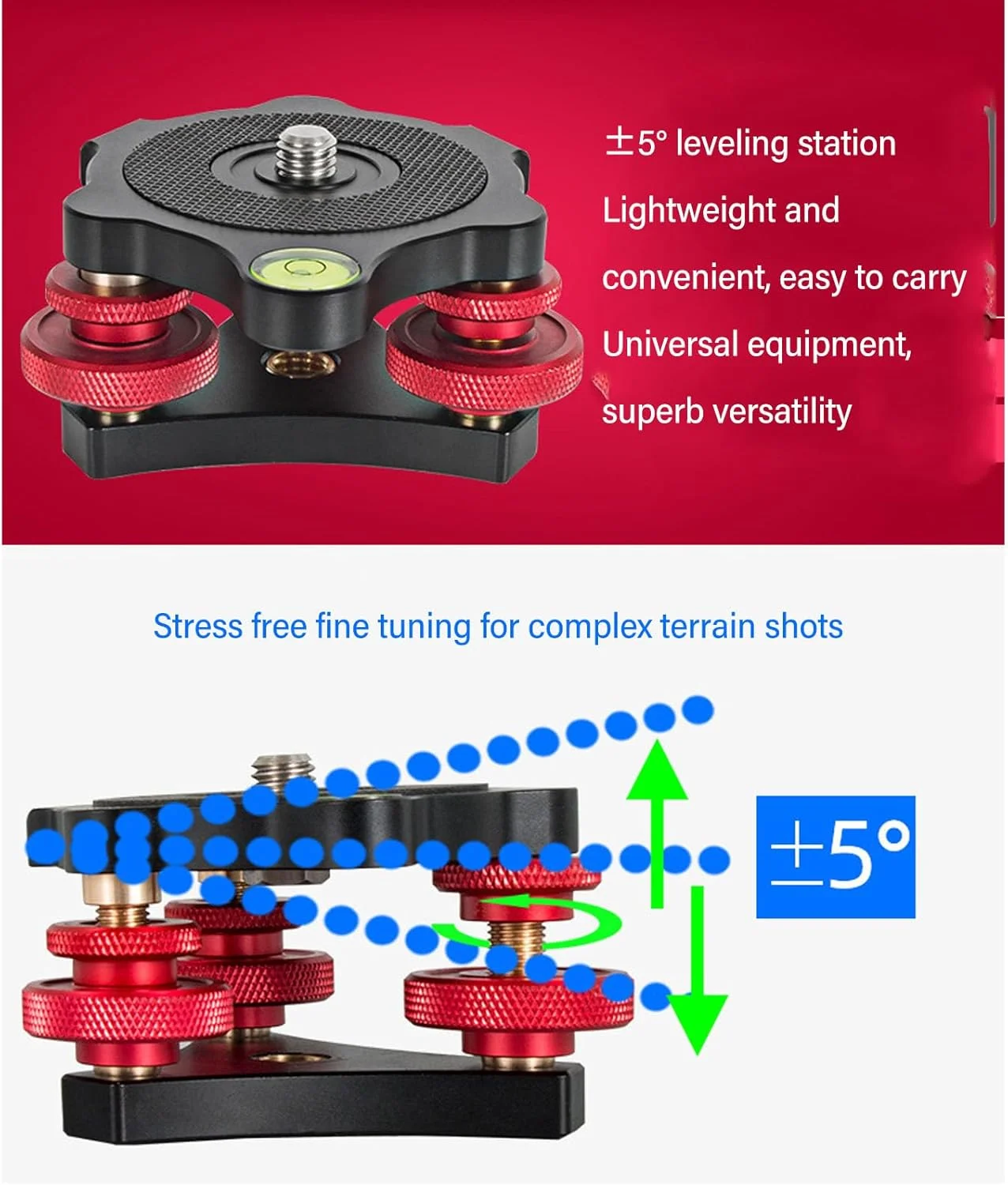تراز پایه سه پایه دوربین ciciglow، تراز کننده سه پایه آلیاژ آلومینیوم، سر سه چرخ، رزوه 3/8 اینچ، تنظیم زاویه دقیق + / -5 درجه، 3 تراز حباب تراز پایه سه پایه دوربین ciciglow، تراز کننده سه پایه آلیاژ آلومینیوم، سر سه چرخ، رزوه 3/8 اینچ، تنظیم زاویه دقیق + / -5 درجه، 3 تراز حباب