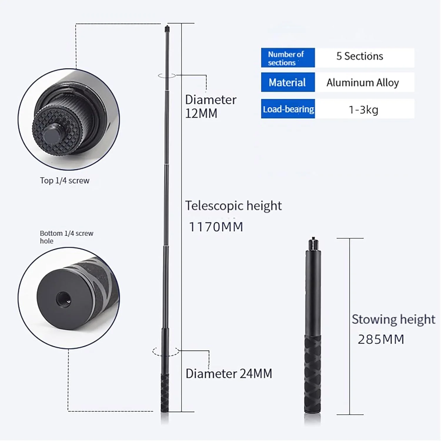 میله سلفی نامرئی LICHIFIT برای دوربین های Insta360 X3 / ONE X2 / ONER ONE X/ONE، میله افزایش طول قابل تنظیم که می تواند روی لوازم جانبی Bullet Time Bundle نصب شود