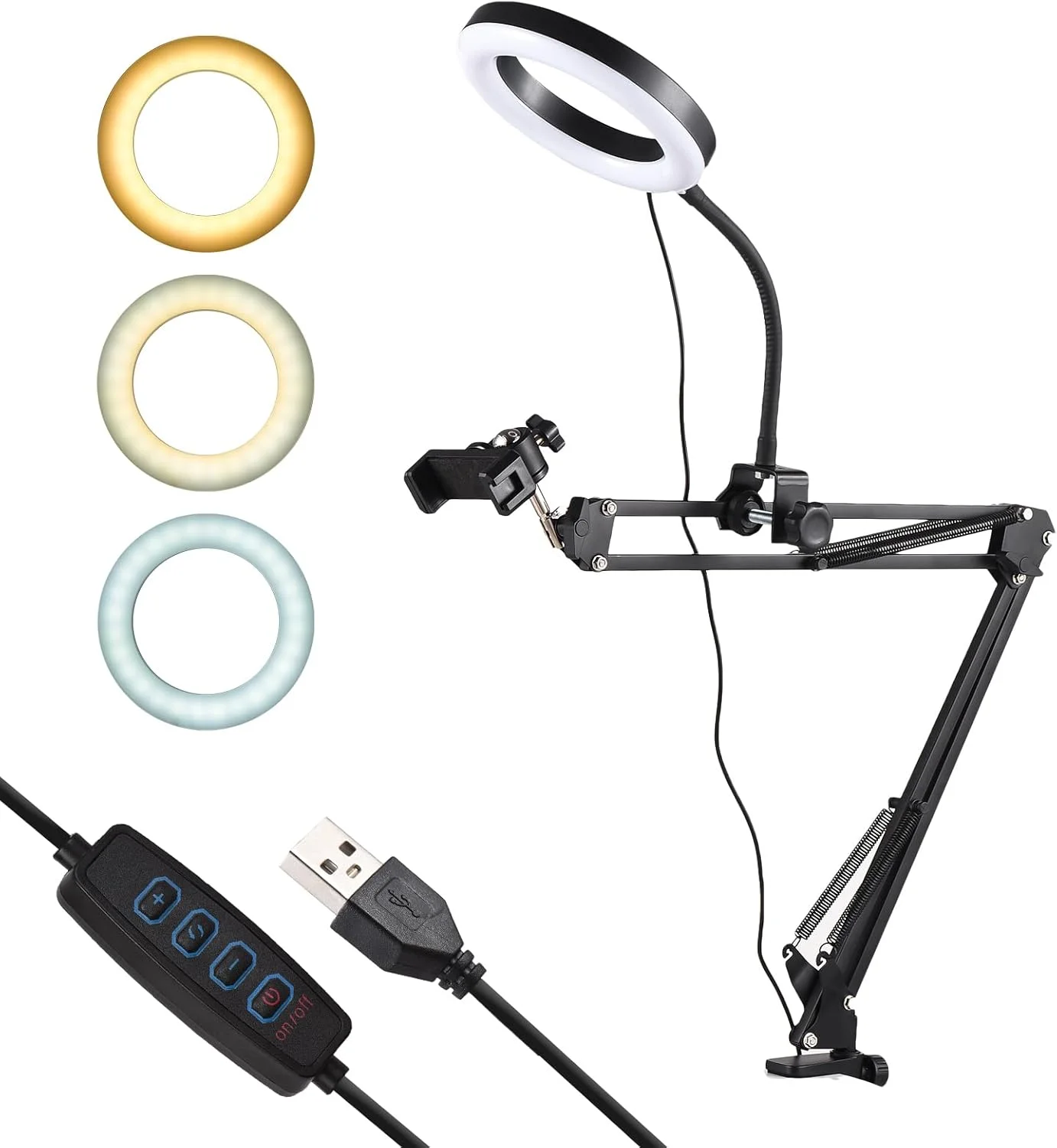 پایه نگهدارنده دوربین بالای سر، بازوی تاشو تلفن همراه با چراغ حلقه ای 8 اینچی، دارای سر توپی و گیره تلفن همراه، سازگار با دوربین های کامپکت، تلفن های هوشمند، وب کم و چراغ حلقه ای DOOMUN پایه نگهدارنده دوربین بالای سر، بازوی تاشو تلفن همراه با چراغ حلقه ای 8 اینچی، دارای سر توپی و گیره تلفن همراه، سازگار با دوربین های کامپکت، تلفن های هوشمند، وب کم و چراغ حلقه ای DOOMUN