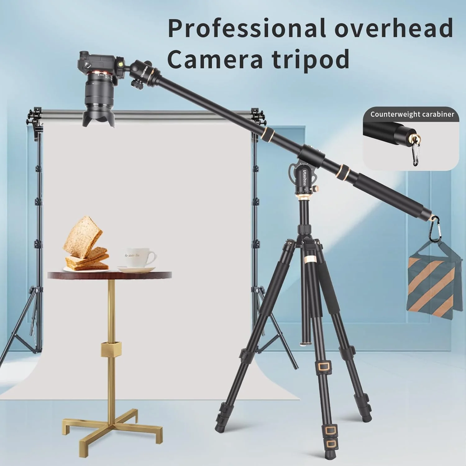 سه پایه دوربین آلومینیومی چند منظوره 86.6 اینچی با ستون مرکزی لوله 32 میلی متری و هد توپی 360 درجه، پایه دوربین افقی بالای سر برای دوربین DSLR، دوربین فیلمبرداری، قابل تنظیم