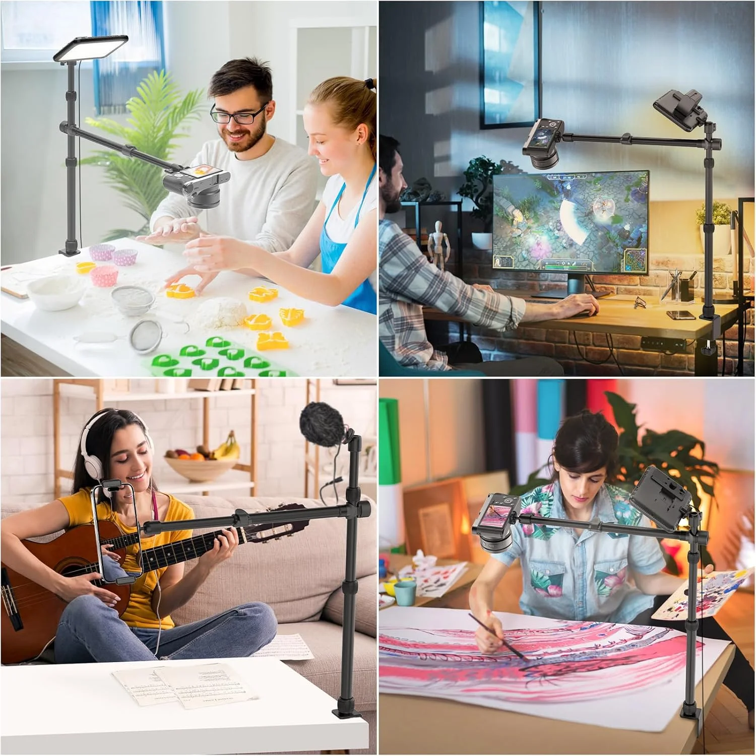 پایه رومیزی دوربین بالا سری ailight، پایه وب کم با بازوی تلسکوپی قابل تنظیم 2 قسمتی، گیره C رومیزی برای دوربین DSLR، نور حلقه ای، پخش زنده، عکاسی و فیلمبرداری