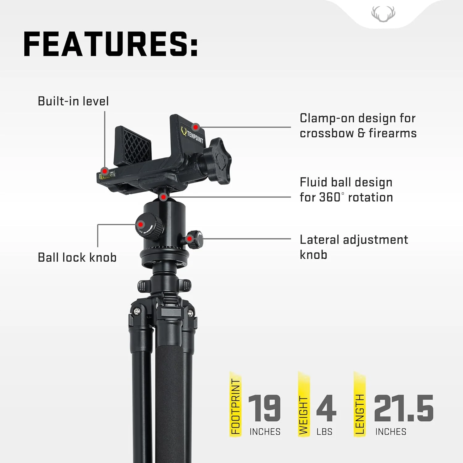 پایه دوربین سه پایه TenPoint Axis - ثبات تیراندازی ویژه طراحی شده برای شکار - از 25 اینچ تا 40 اینچ امتداد می یابد - طراحی سبک و جمع و جور - شامل دو تراز داخلی و کیف حمل