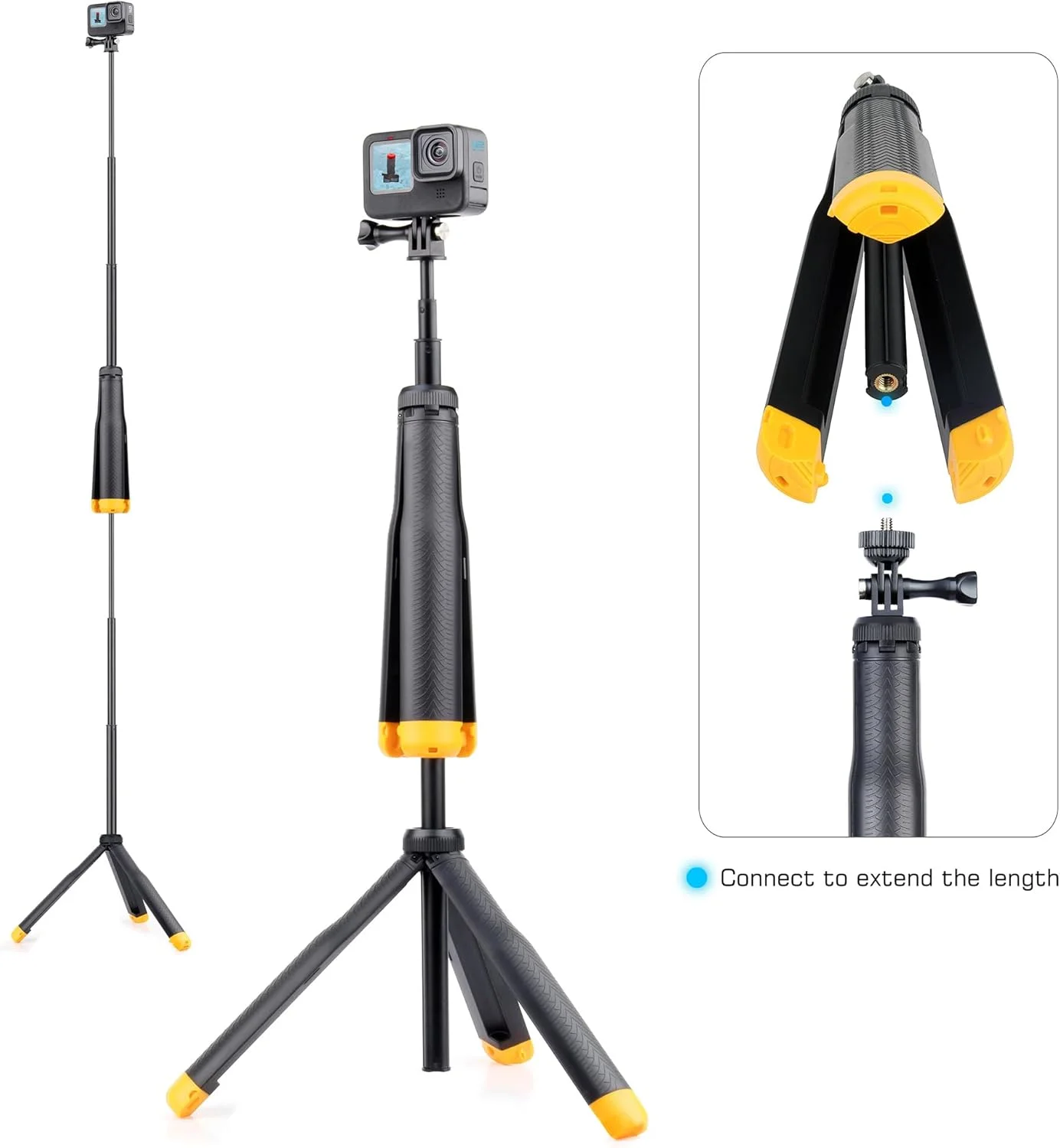 مونوپاد شناور 4 در 1، سه پایه دسته نگهدارنده ضد آب، میله سلفی تلسکوپی برای GoPro Hero 12 11 10 9 8 7 6 5 4، Insta360، قابل استفاده به عنوان سه پایه شناور، دسته نگهدارنده، میله سلفی، پایه سه پایه، زرد