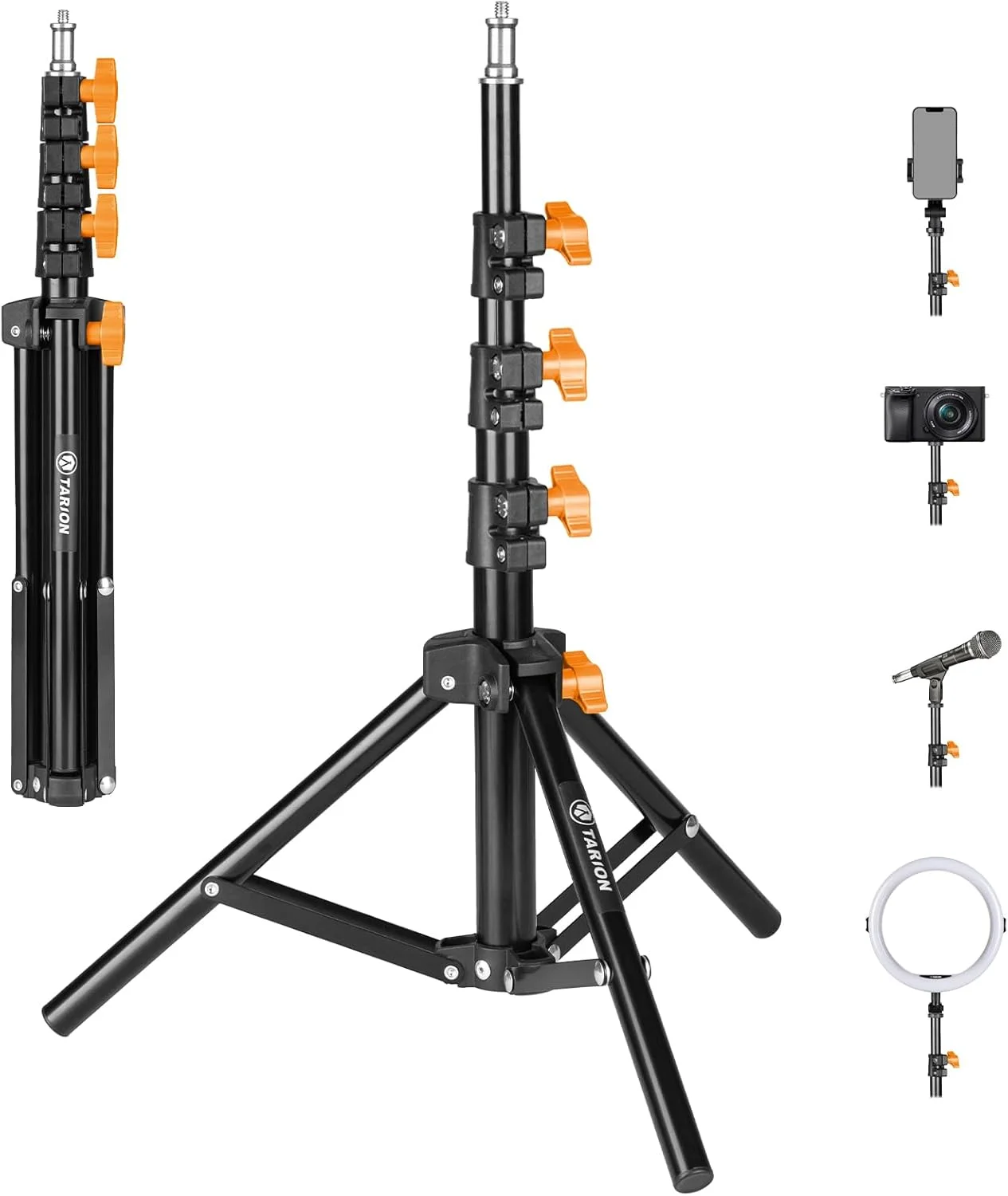 پایه نور TARION برای استودیو دوربین - 130 سانتی متر، سه پایه نورپردازی قابل حمل، سه پایه نور کوچک عکاسی، سه پایه تاشو سبک وزن و جمع و جور برای ضبط ویدیو TLS-02