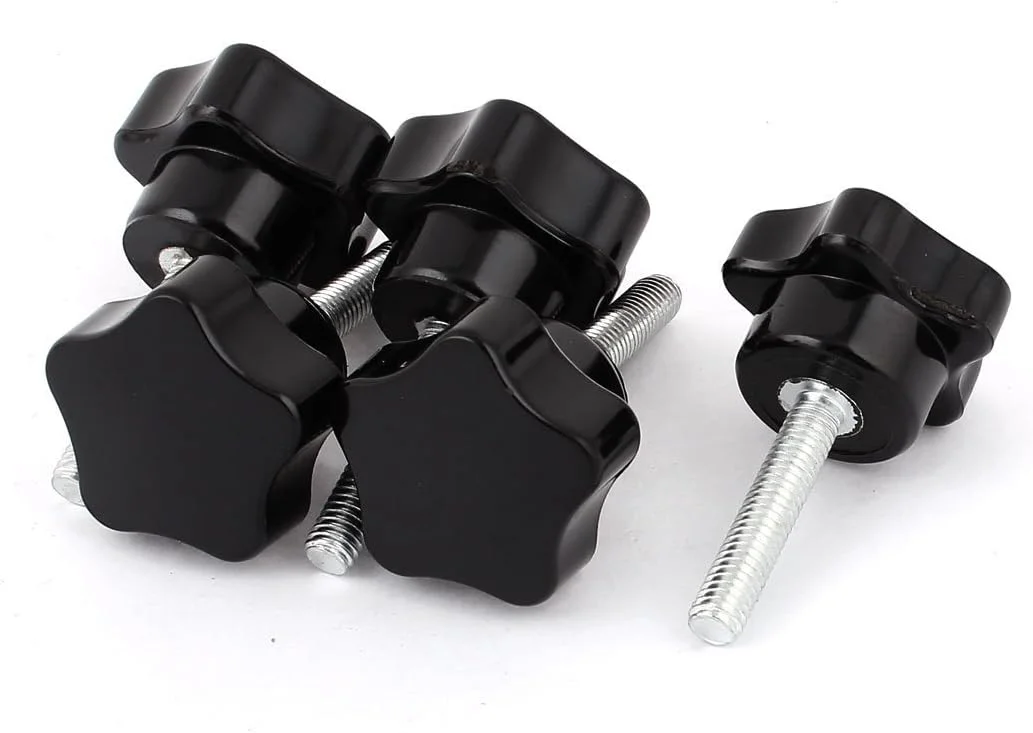 پیچ ستاره ای M6 x 30mm با سر آجدار و رزوه نری، مشکی، 5 عدد