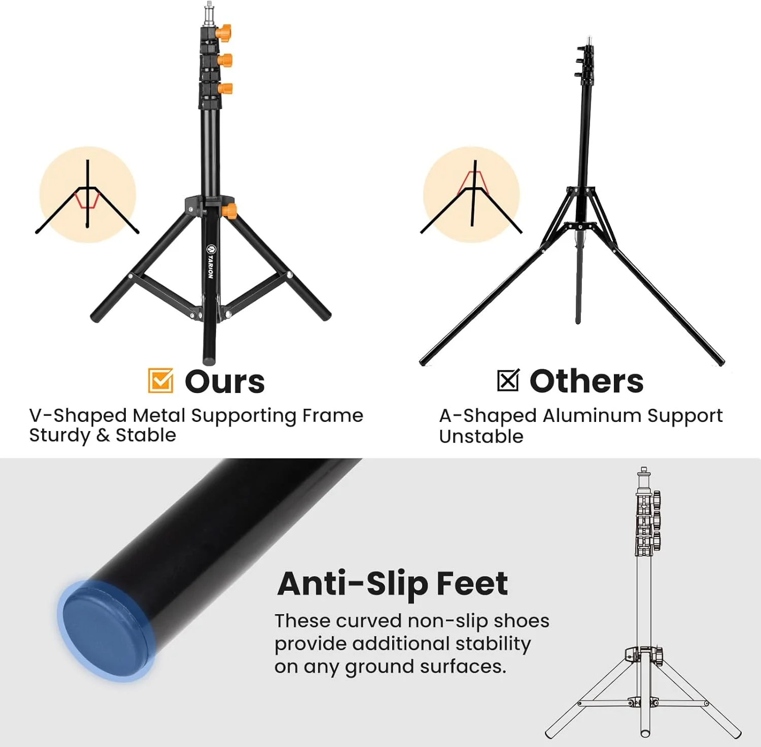 پایه نور TARION برای استودیو دوربین - 130 سانتی متر، سه پایه نورپردازی قابل حمل، سه پایه نور کوچک عکاسی، سه پایه تاشو سبک وزن و جمع و جور برای ضبط ویدیو TLS-02