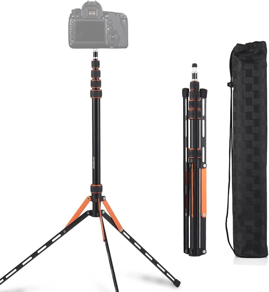 پایه سه پایه تاشو آلومینیومی Labymos SL25-5 با طول 85.03 اینچ، 5 قسمتی قابل تنظیم، ظرفیت بار 5 کیلوگرم، دارای پیچ 1/4 و 3/8 اینچ، سازگار با دوربین، تلفن، گیمبال و چراغ LED