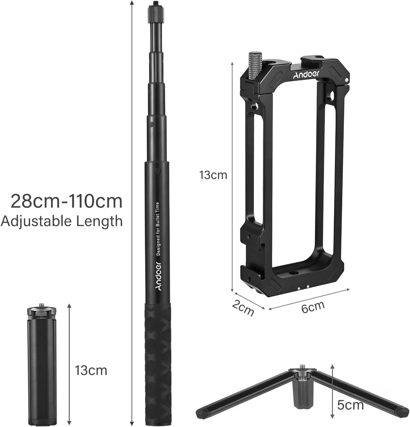 محافظ دوربین فیلمبرداری Labymos با دو پایه نگهدارنده فلاش + مونوپاد سلفی با طول قابل تنظیم 28 تا 110 سانتی متر + سه پایه رومیزی کوچک آلیاژ آلومینیوم، لوازم جانبی ولاگ جایگزین برای X3