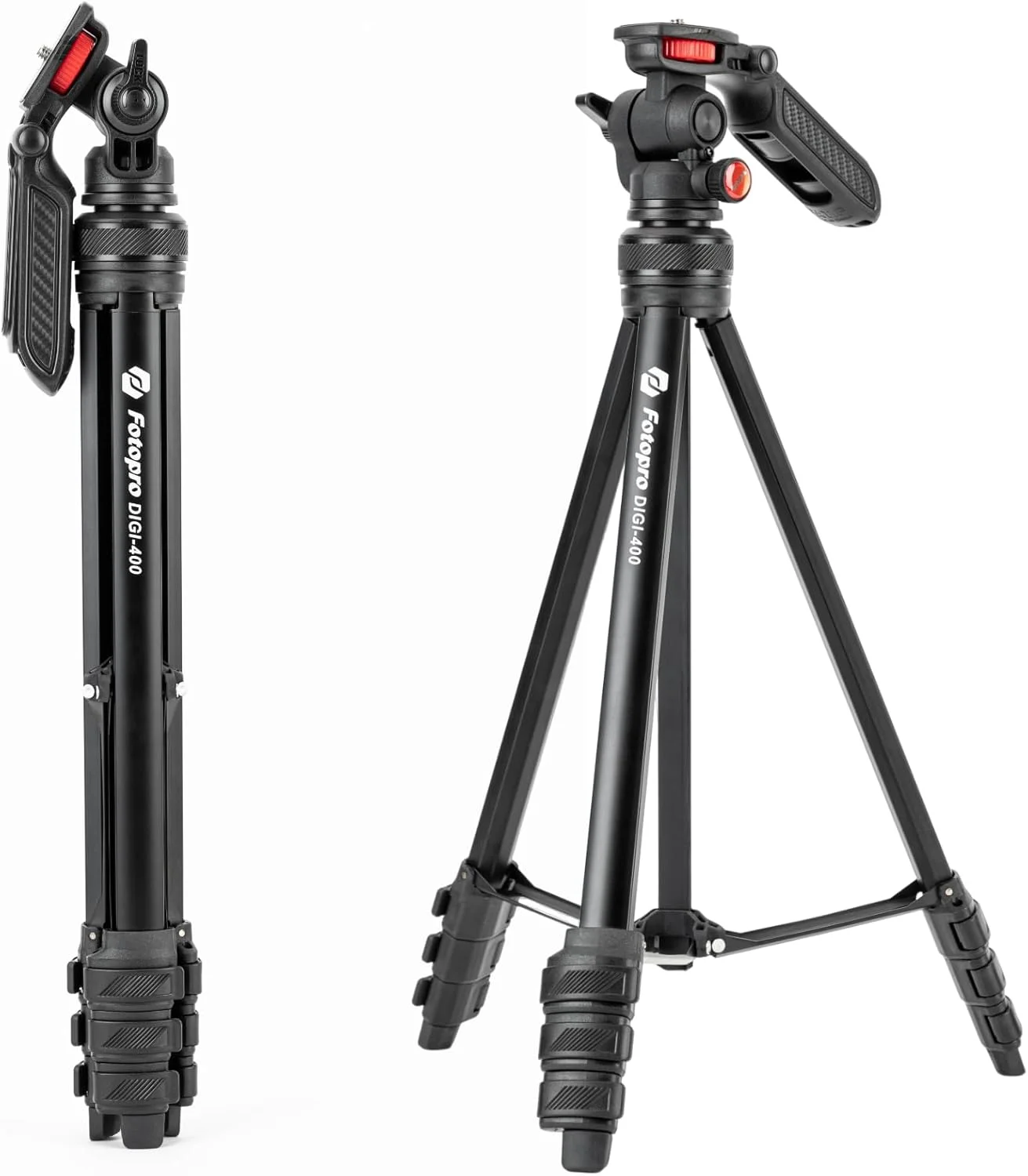 سه پایه دوربین Fotopro 55 اینچی، سه پایه تلفن همراه 2 در 1 جمع و جور با گیره تلفن کفش سرد مخفی، سه پایه مسافرتی قابل حمل با هد ویدیویی روان، سه پایه آلومینیومی سبک وزن 1.5 پوندی حداکثر بار 6.6 پوند