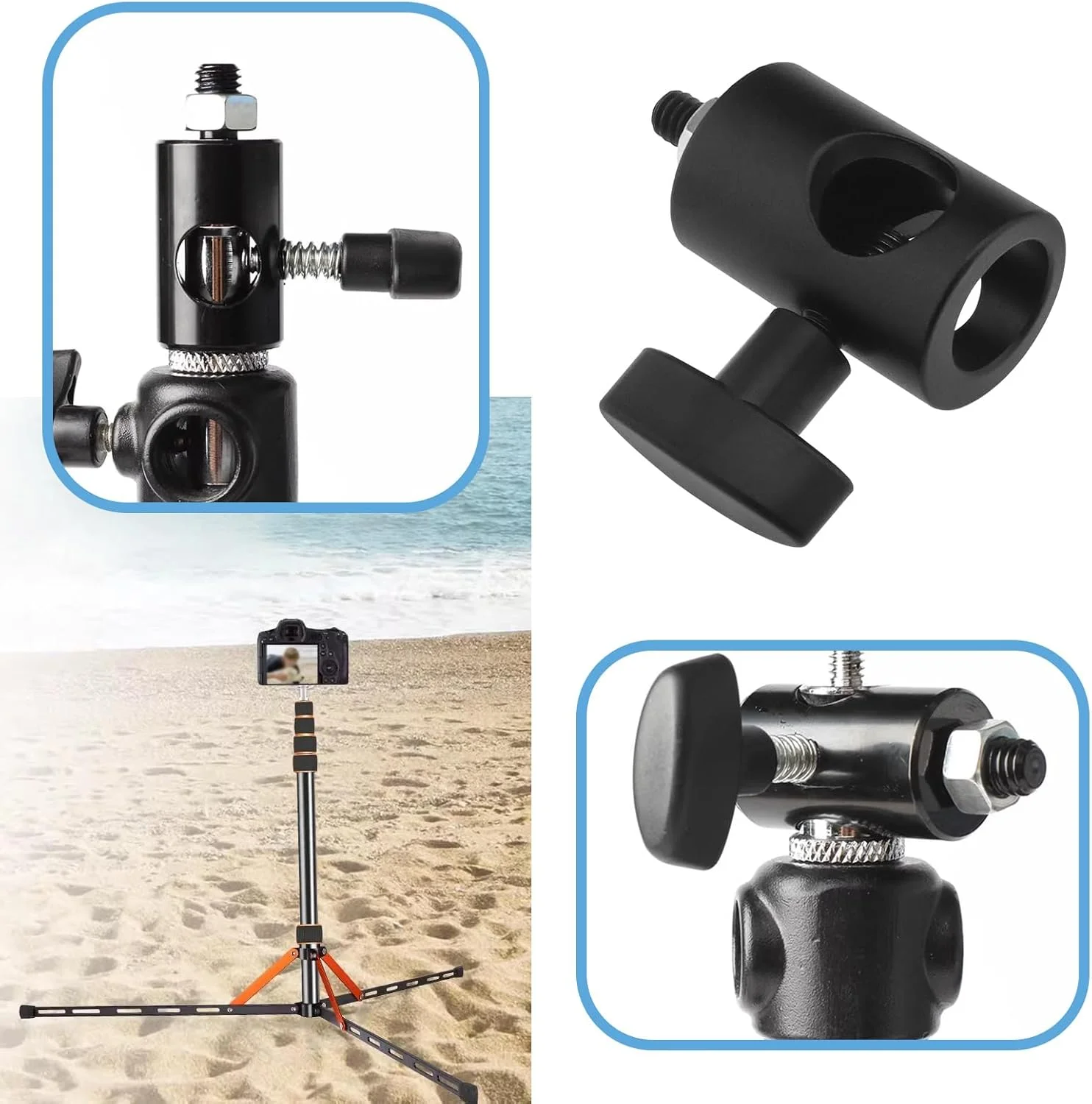 SING F LTD 2 عدد آداپتور سریع با پیچ 1/4 اینچی، آداپتور چند منظوره نوک پایه نور آلیاژ آلومینیوم برای نور ویدئویی عکاسی، چراغ های راست، سر توپی، مشکی