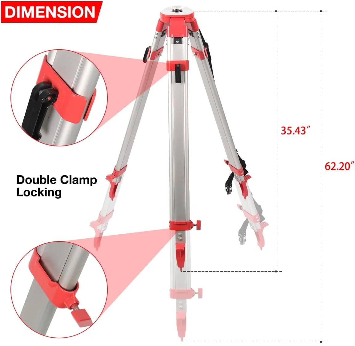 سه پایه آلومینیومی متوسط برای نقشه برداری، سه پایه قابل تنظیم با قفل دوگانه، سبک و بادوام برای توتال استیشن ها