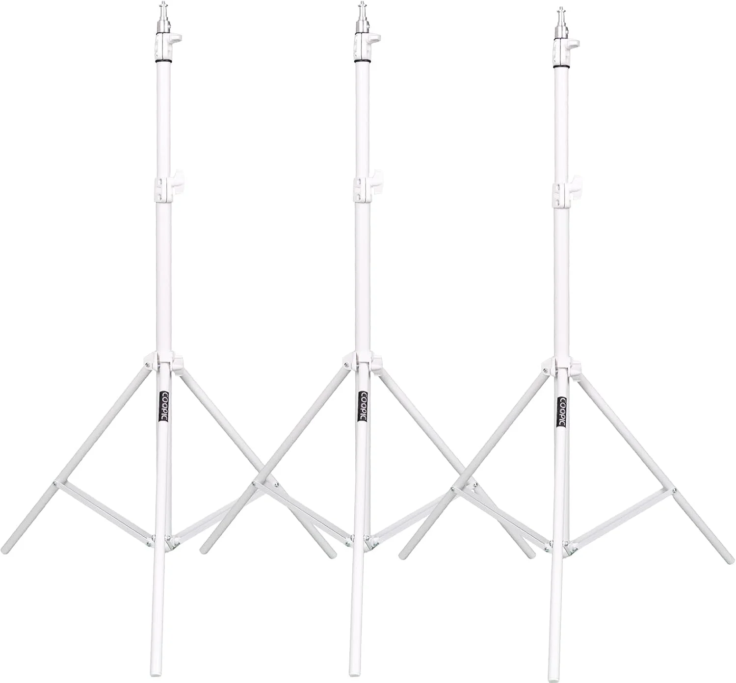 پایه سه پایه آلومینیومی سبک و مقاوم COOPIC مدل L210، قابل تنظیم با حداکثر ارتفاع 210 سانتی متر و پیچ 1/4 اینچی مناسب برای رفلکتورها، سافت باکس ها، چراغ ها، چترها و غیره، حداکثر بار 7 کیلوگرم، رنگ سفید (3 عدد)