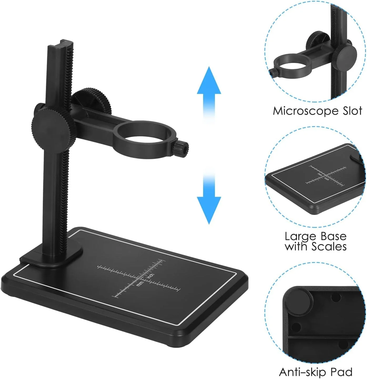 پایه نگهدارنده میکروسکوپ دیجیتال کوچک توبو، دوربین ذره‌بینی با قابلیت تنظیم بالا و پایین، پایه نگهدارنده جهانی با پایه بزرگ و مقیاس برای میکروسکوپ دیجیتال TD-1050IM