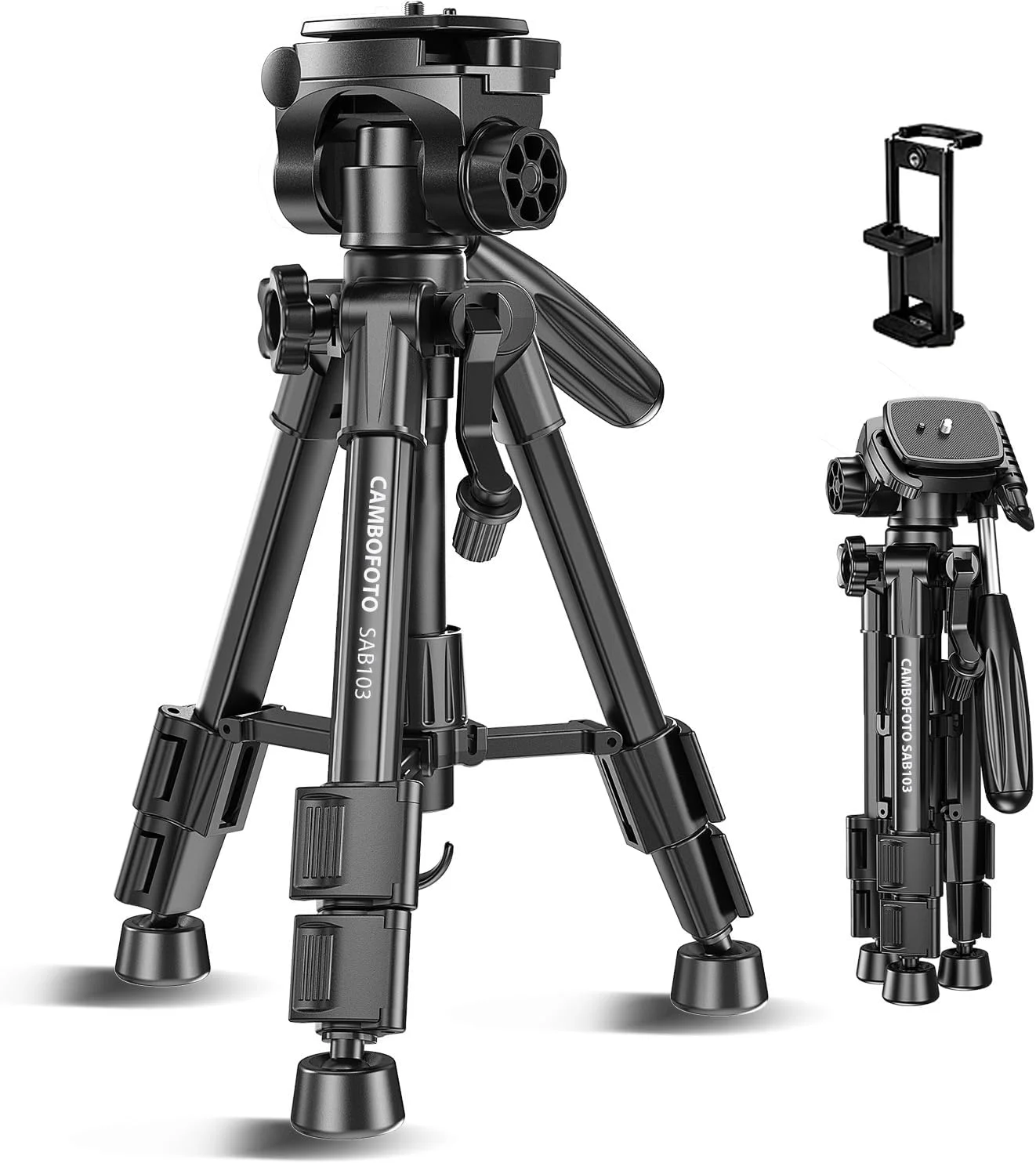 سه پایه رومیزی CAMBOFOTO 62 سانتی متری با گیره آیپد و مانت پیچ 1/4 برای دوربین