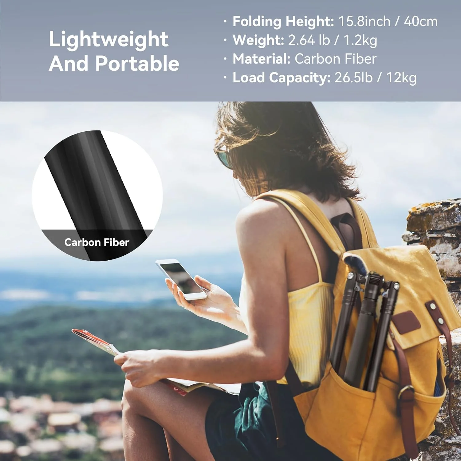 سه پایه مونوپاد فیبر کربنی ارتقا یافته SmallRig 62.2 اینچی با ستون مرکزی، سه پایه سبک وزن و جمع و جور با هد توپی 360 درجه، صفحه رهاسازی سریع، برای دوربین DSLR، دوربین فیلمبرداری، تحمل بار تا 12 کیلوگرم