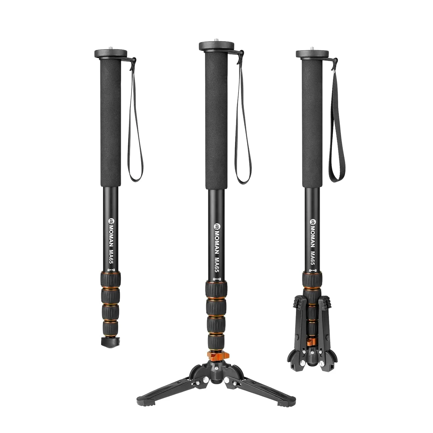 سه پایه دوربین مومان MA65 با پایه، سه پایه مسافرتی آلومینیومی، تک پایه DSLR، تک پایه عکاسی قابل حمل و جمع و جور، 5 بخش تا 165 سانتی متر، حداکثر وزن قابل تحمل 10 کیلوگرم، مشکی نارنجی