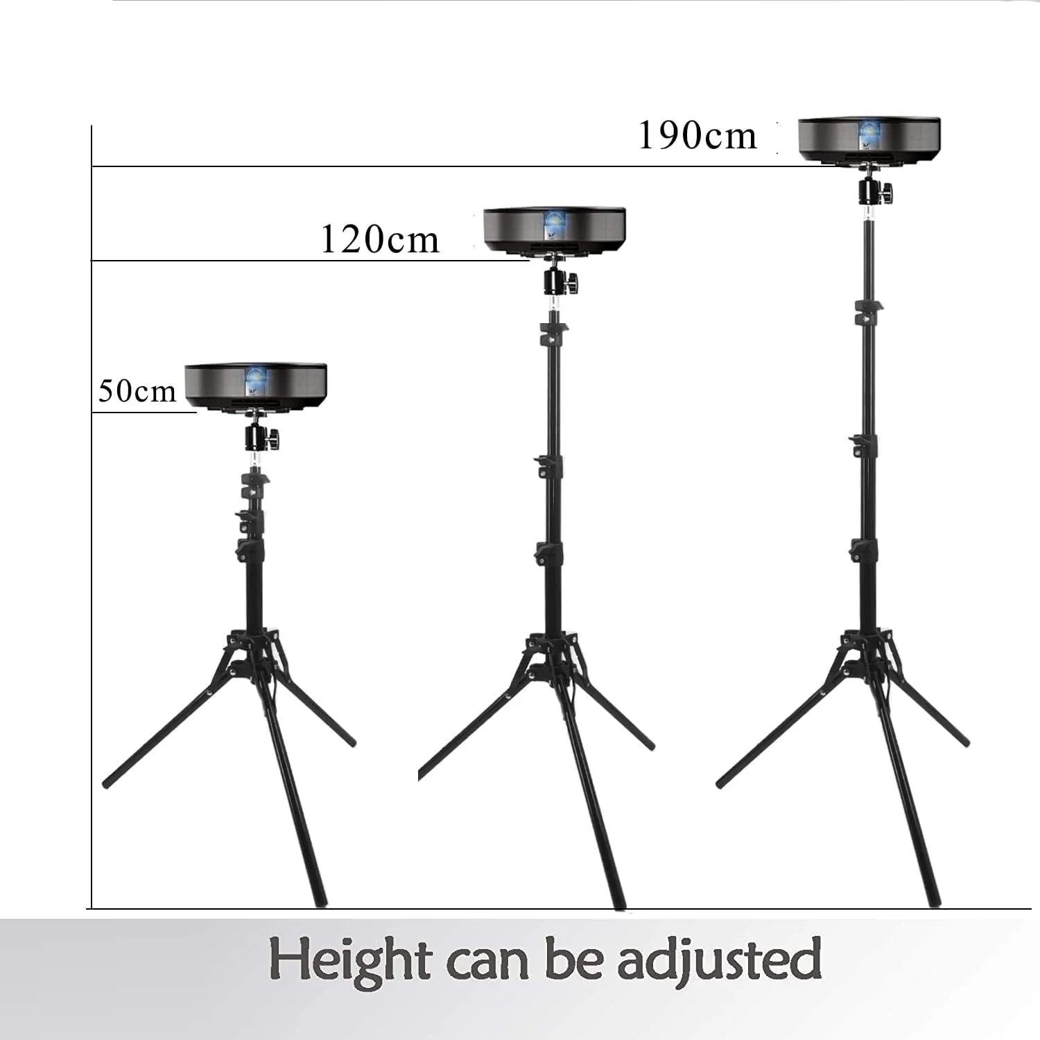 پایه سه پایه پروژکتور Coret، پایه زمینی سه پایه قابل حمل، تاشو، پایه بیرونی برای پروژکتور، ارتفاع قابل تنظیم 50 تا 190 سانتی متر (بدون سینی)