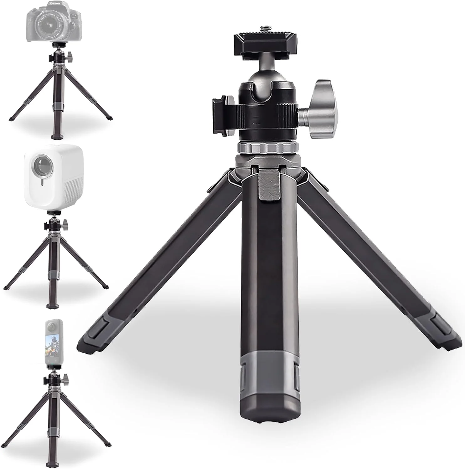 مینی سه پایه دوربین FitStill با کفشک سرد دوتایی و سر توپی 360 درجه، پایه سه پایه رومیزی قابل افزایش با دسته برای دوربین های اکشن DJI Go Pro Hero 12/11/10/9/8/7/6 و دوربین SLR مناسب برای ولاگینگ
