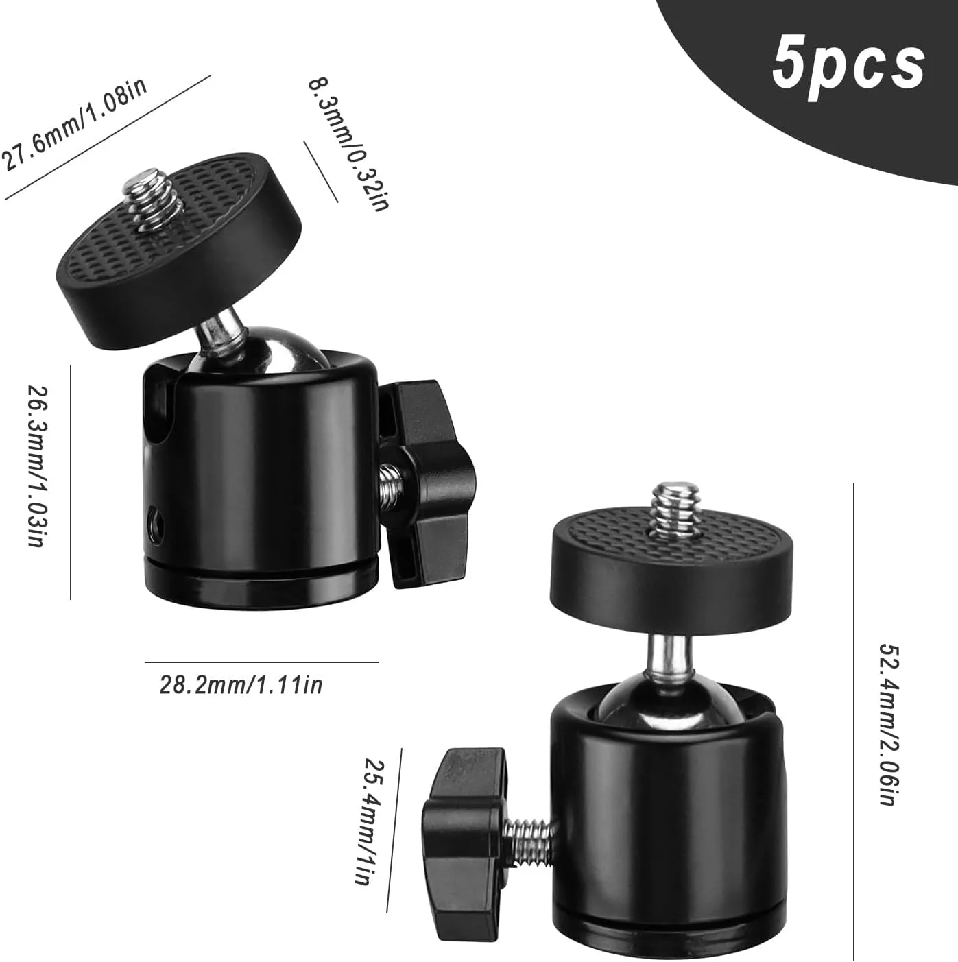 سَری توپی سه‌پایه کوچک DEANKEJI، 5 عدد سَری توپی با قابلیت چرخش 360 درجه، سَری توپی سه‌پایه با رابط جهانی 1/4، قابل استفاده روی نگهدارنده دوربین، سه‌پایه سَری توپی، نگهدارنده تلفن همراه و غیره