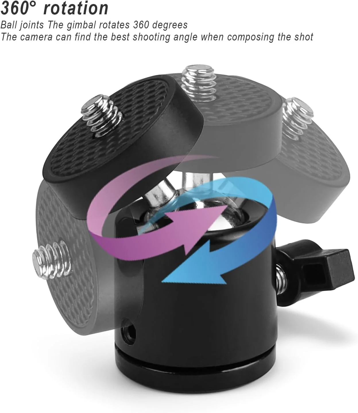 سَری توپی سه‌پایه کوچک DEANKEJI، 5 عدد سَری توپی با قابلیت چرخش 360 درجه، سَری توپی سه‌پایه با رابط جهانی 1/4، قابل استفاده روی نگهدارنده دوربین، سه‌پایه سَری توپی، نگهدارنده تلفن همراه و غیره