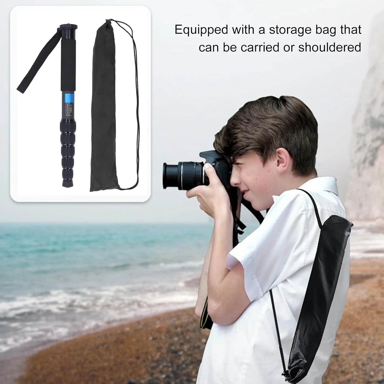 تک پایه دوربین Bewinner، تک پایه فیبر کربنی 6 قسمتی، تک پایه مسافرتی سبک و قابل حمل، تک پایه دوربین SLR برای عکاسی در فضای باز و کوهنوردی