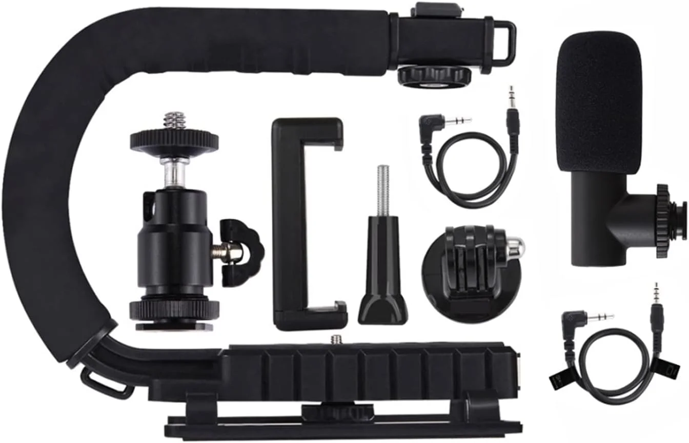 لرزشگیر دستی U شکل FURLOU با آداپتور گیره نگهدارنده گوشی و هد سه پایه (رنگ: 1، اندازه: به همراه میکروفون)