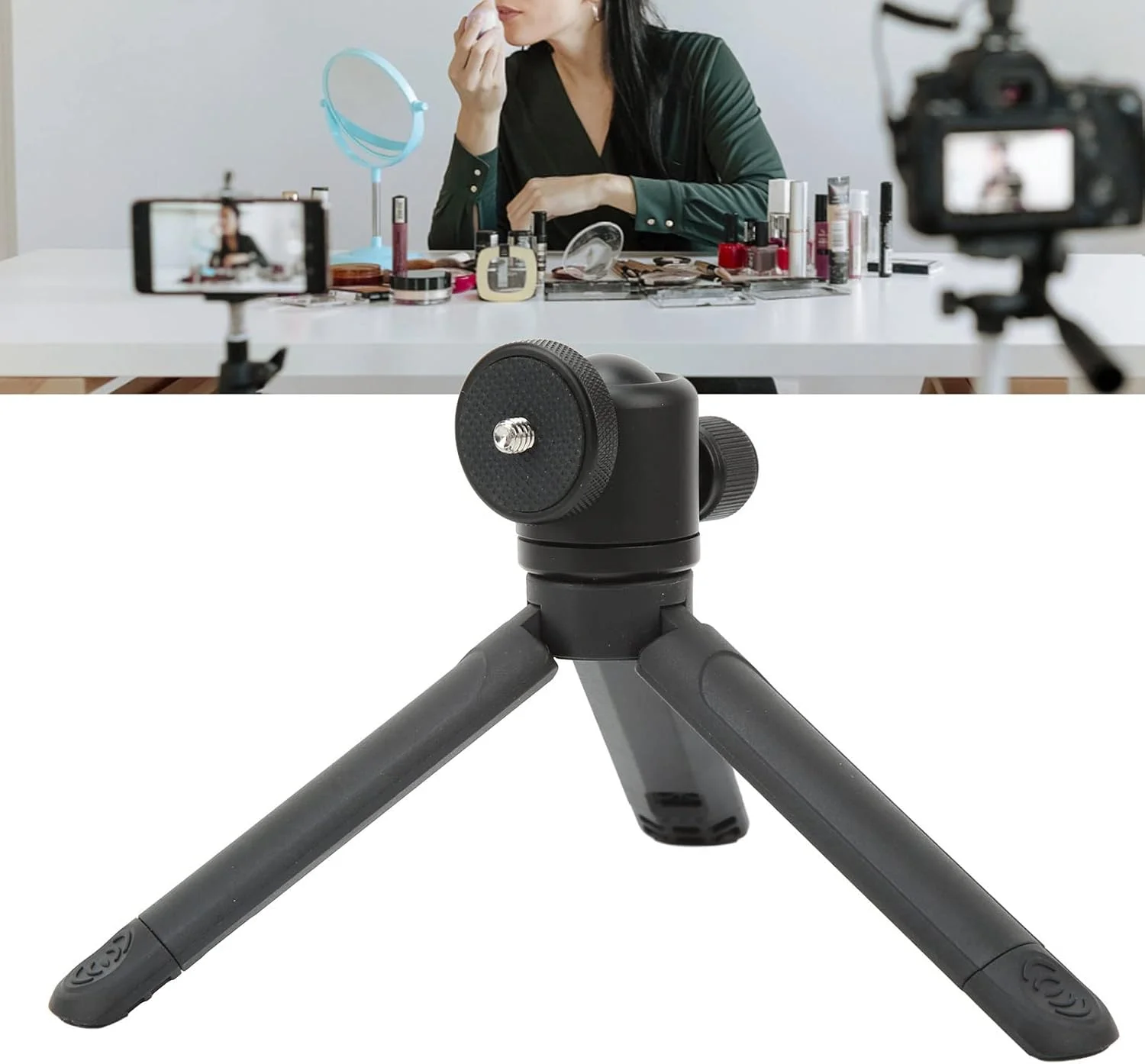 سه پایه سلفی TISTIK، چرخش 360 درجه جهانی 2 در 1، سه پایه رومیزی کوچک و جمع و جور با سر توپی انعطاف پذیر برای تلفن های هوشمند بدون آینه
