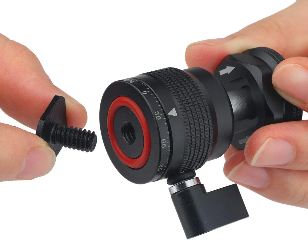 مینی هد توپی با مانت کفشک سرد، هد توپی پانوراما سه پایه با پیچ 1/4، سه آداپتور مانت کفشک برای فلاش/مانیتور/میکروفون (طراحی 3 در 1)