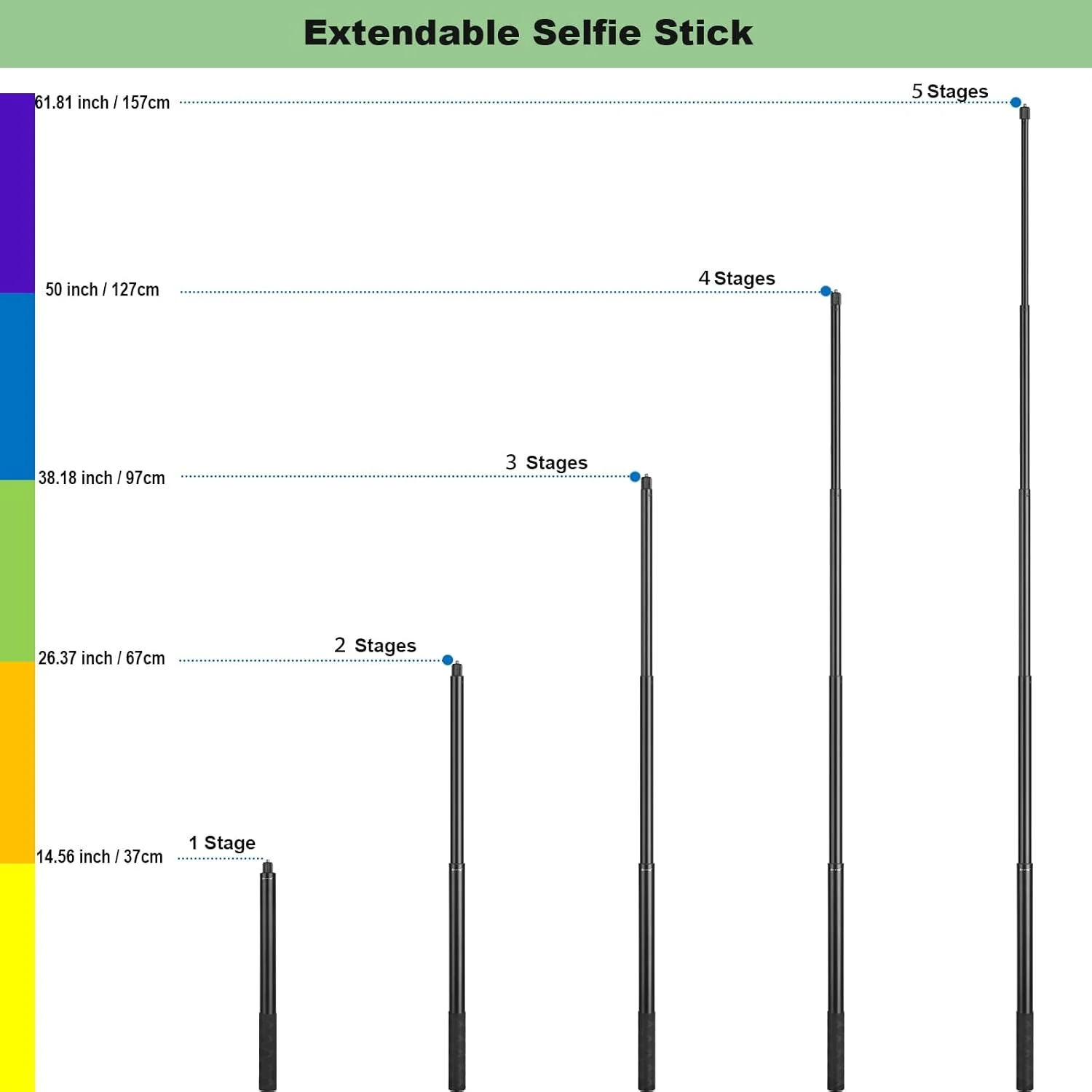 میپکو مونوپاد نامرئی برای دوربین های اکشن Insta360 / GoPro/DJI/AKASO/SJCAM و دوربین های DSLR سبک وزن، میله آلیاژ آلومینیومی قابل افزایش طول تا 157 سانتی متر با لوازم جانبی سه پایه