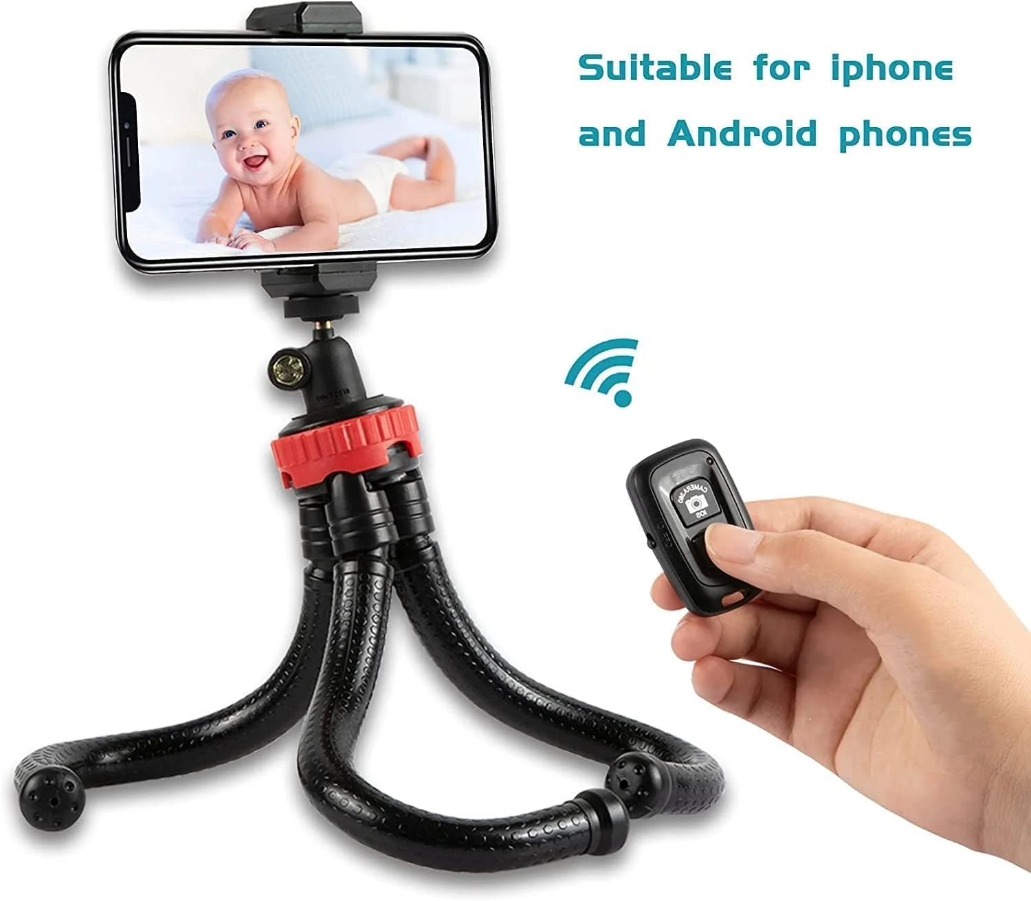 سه پایه اختاپوسی با کنترل از راه دور بلوتوث، سه پایه انعطاف پذیر، سه پایه تلفن هوشمند، سه پایه دوربین قابل حمل دستی، مناسب برای آیفون، تلفن اندروید و دوربین های زیر 1.3 کیلوگرم