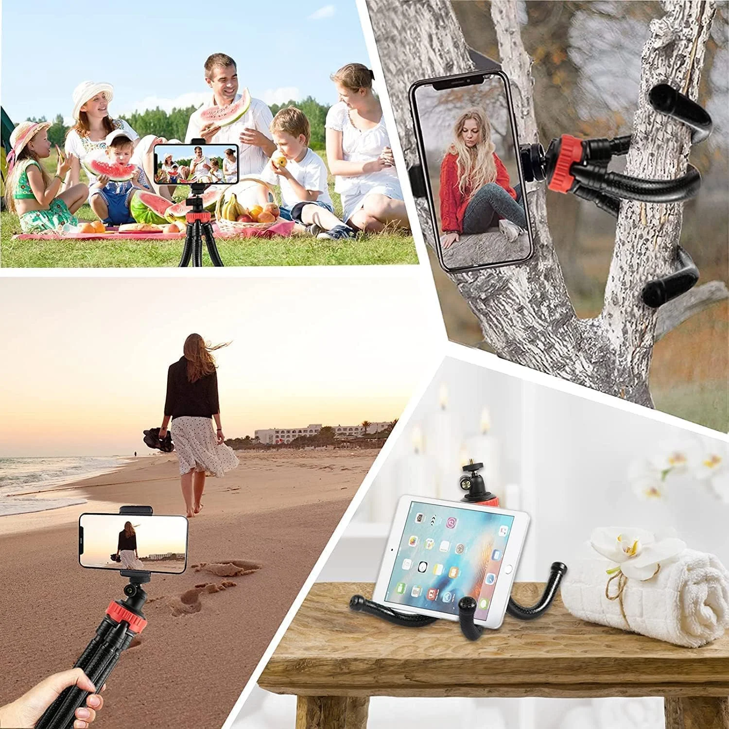 سه پایه اختاپوسی با کنترل از راه دور بلوتوث، سه پایه انعطاف پذیر، سه پایه تلفن هوشمند، سه پایه دوربین قابل حمل دستی، مناسب برای آیفون، تلفن اندروید و دوربین های زیر 1.3 کیلوگرم