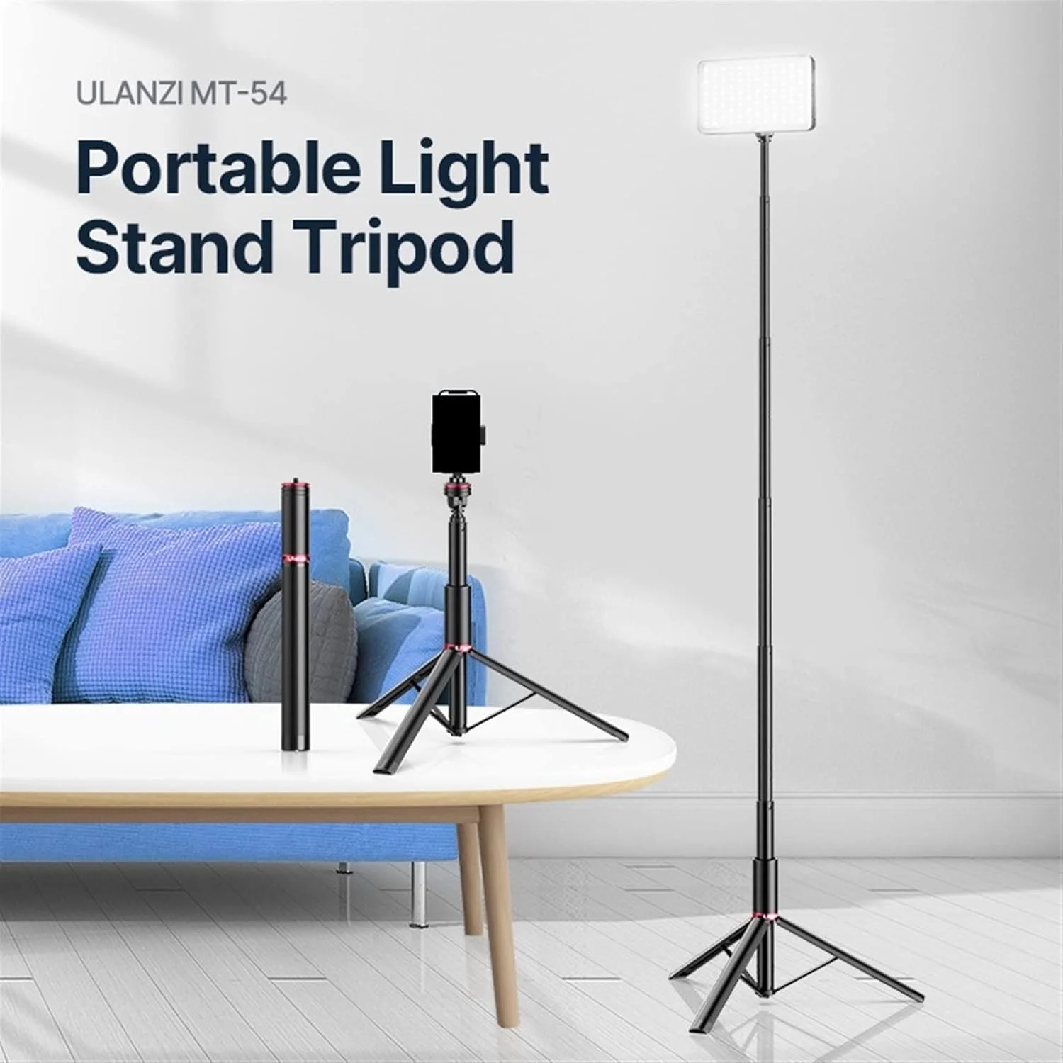 پایه نور فلزی قابل حمل ZURBAA به همراه هولدر موبایل، سه پایه و تک پایه برای نور ویدئویی، دوربین، تلفن هوشمند و پروژکتور