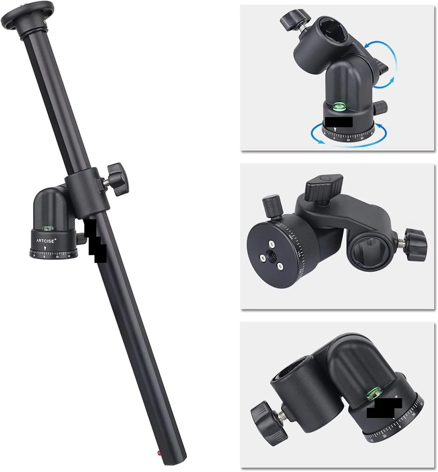 بازوی افقی سه پایه با میله مرکزی، بازوی کمکی سه پایه، پایه دوربین با قابلیت چرخش و چند زاویه برای تصویربرداری از بالا