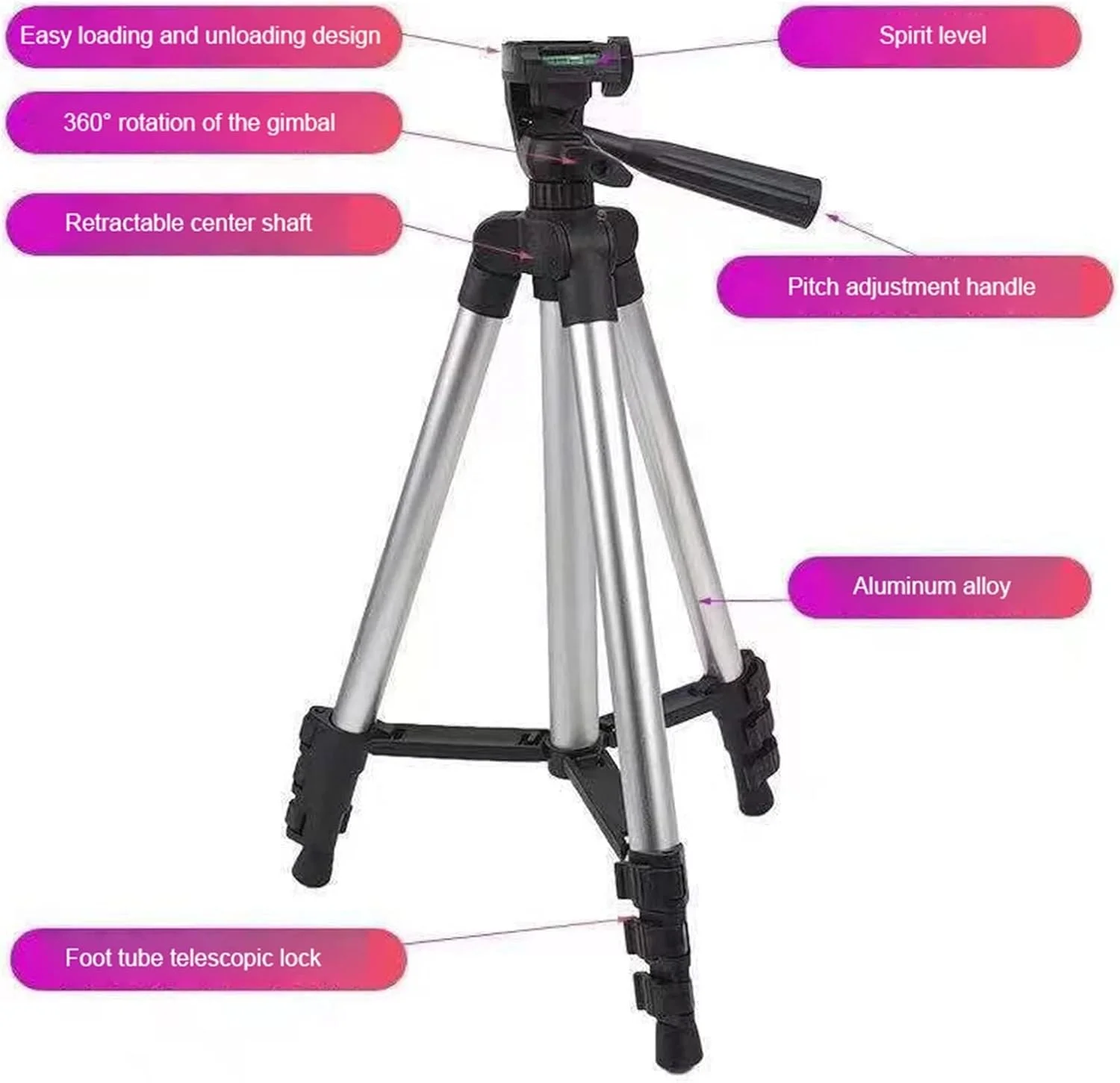 پایه نگهدارنده تلفن همراه سه پایه قابل حمل عکاسی جهانی برای تلفن سه پایه مسافرتی آلومینیومی