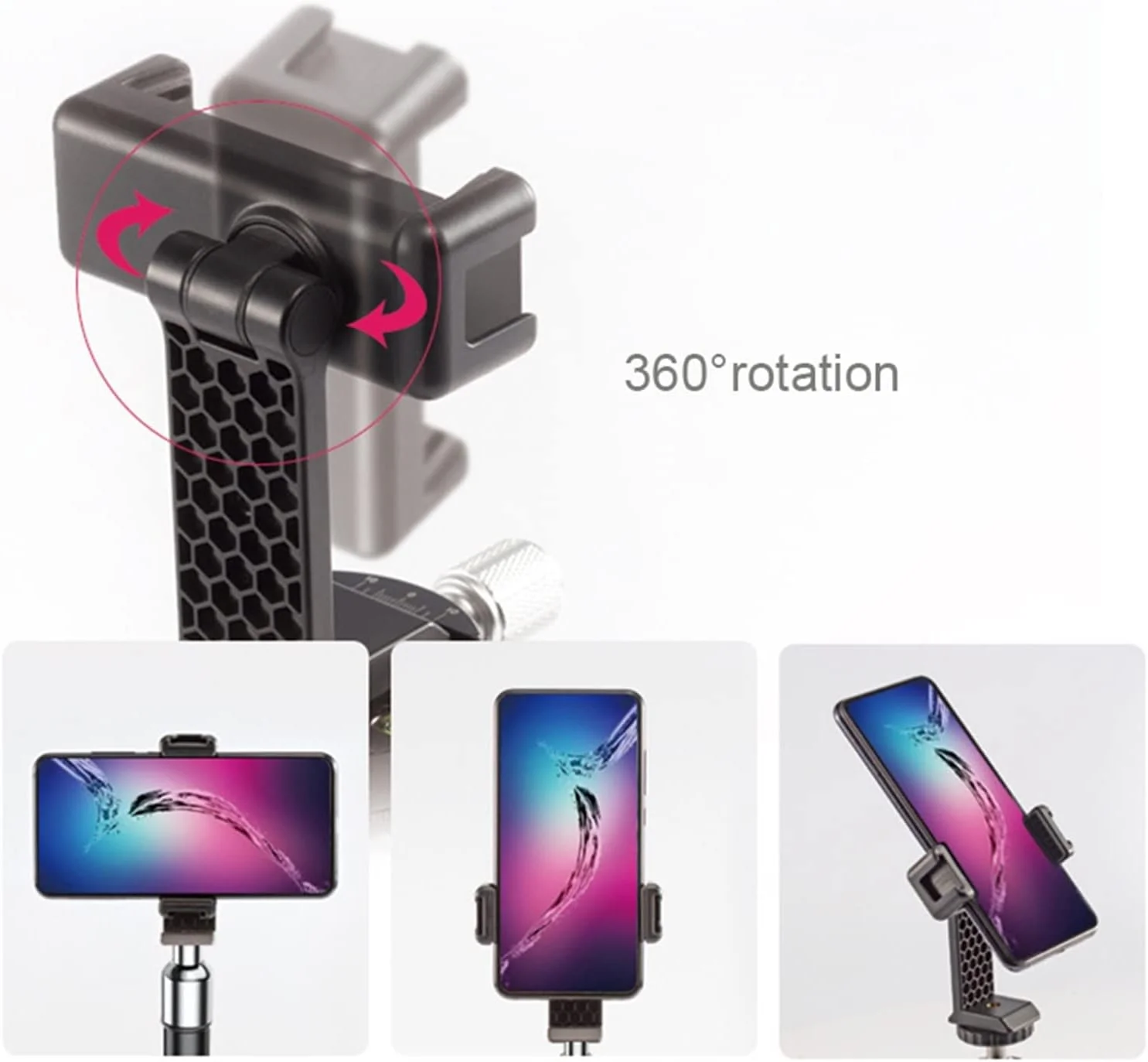 پایه نگهدارنده گوشی موبایل ZURBAA، چرخان، با قابلیت نصب میکروفون و نور