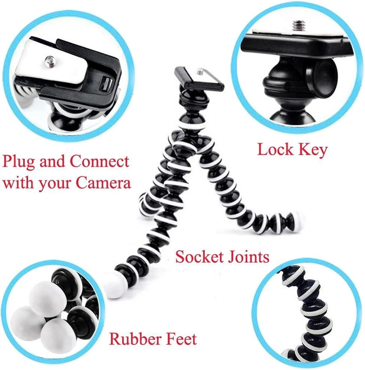 سه پایه انعطاف پذیر اختاپوسی ZURBAA برای تلفن همراه، گوشی هوشمند، رومیزی، سه پایه کوچک به همراه گیره